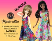 Smart Doll and Minifee Doll Bundle . Summer Dress Pattern for Smartdoll. PDF file and Free video tutorial. Doll clothes patterns pdf.
