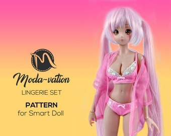 Smart Doll Lingerie Set Pattern. Smart Doll Clothes.  Bra Smartdoll Panties Robe Doll Clothing Sewing DIY. Doll clothes patterns pdf