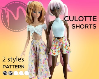 Shorts-rok en cullote-short voor klassieke slimme pop. Past op andere 1/3 bjd-poppen. Patronen voor poppenkleding pdf.