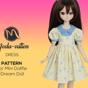 Mini Dollfie Dream, Ruby Red and Wellie Wisher Doll Puff Sleeves Dress Sewing Doll clothes patterns pdf