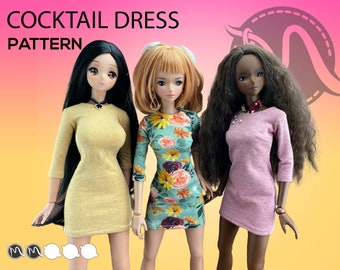 Smart Doll Cocktail Dress. Smart Doll Classic Pattern for three busts large, medium, and default. Doll clothes patterns PDF.