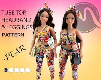 Pear Smart Doll Set pattern. Leggings, Tube Top and Headband. Doll clothes pattern PDF.