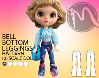 Bell Bottom Leggings Sewing Pattern for 1:6 Scale Dolls. Digital PDF Download