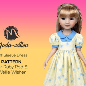 14.5&quot; doll clothes 15&quot; doll clothes Ruby Red and Wellie Wisher Doll Puff Sleeves Dress Sewing Doll clothes patterns pdf