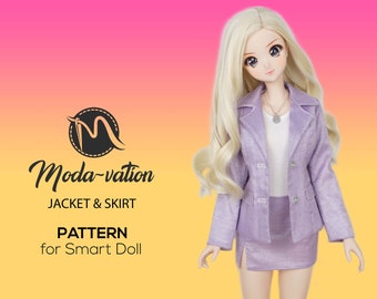 Jacket & Skirt PATTERN for Smart Doll. Sewing Pattern, Printable Pattern with sewing tutorial steps. Doll clothes patterns pdf.