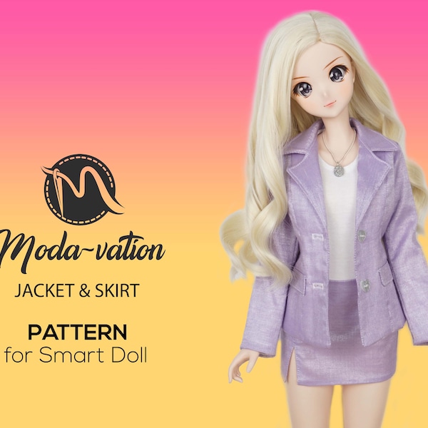 Jacket & Skirt PATTERN for Smart Doll. Sewing Pattern, Printable Pattern with sewing tutorial steps. Doll clothes patterns pdf.