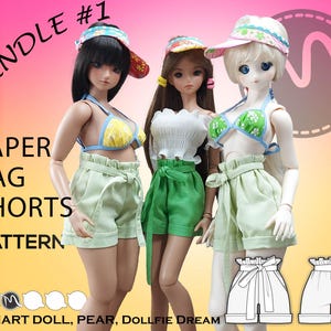 Pacchetto pantaloncini con sacchetto di carta UNO. Cartamodello per Smart Doll, Pera e Dollfie Dream. Passo dopo passo. Cartamodelli di vestiti per bambole PDF.
