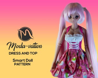 SMART DOLL DRESS and top pattern. Digital Download, Pattern for 1/3 doll. Doll clothes patterns pdf. Smart Doll Clothes