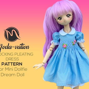 Mini Dollfie Dream, Ruby Red and Wellie Wisher Doll Smocking Pleating Dress Pattern Doll clothes patterns pdf. Digital Download.