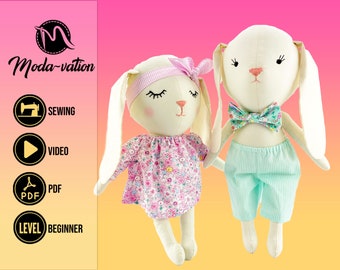 Bunny Rabbit Sewing Pattern, Cloth Toy Girl and Boy (PDF Pattern)