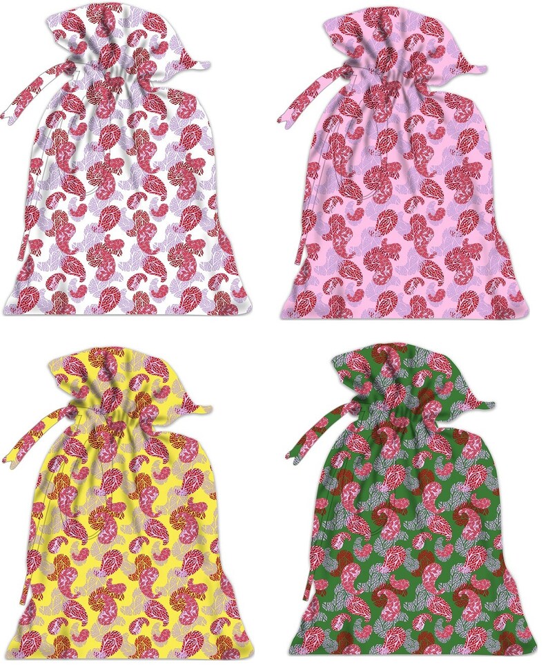Large Batawas Christmas Gift Bags RPP00056A-1-PAR Pack of 5 Jewelry Carry Bag Potli Women Gift Assorted Colors Soft Lightweight Bag