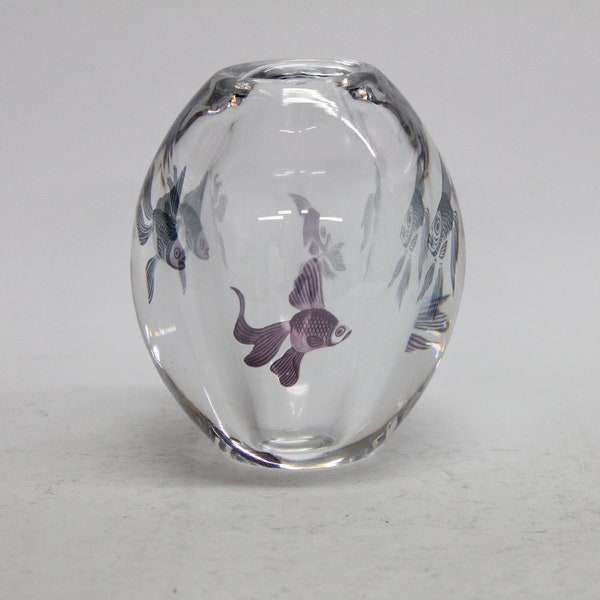 Edward Hald Orrefors Fish Graal glass Vase.