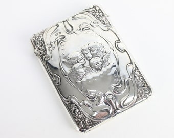 Art Nouveau "Reynolds Angels" Sterling Silver Card Case, Henry Matthews Birmingham 1903.