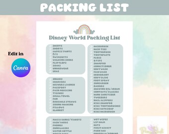 Blue Simple Neutral Digital File Printable Customizable Magical Packing List for Adults Kids INSTANT DOWNLOAD Editable in CANVA