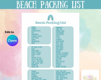 Beach Simple Digital File Printable Customizable Packing List for Adults Kids INSTANT DOWNLOAD Editable in CANVA
