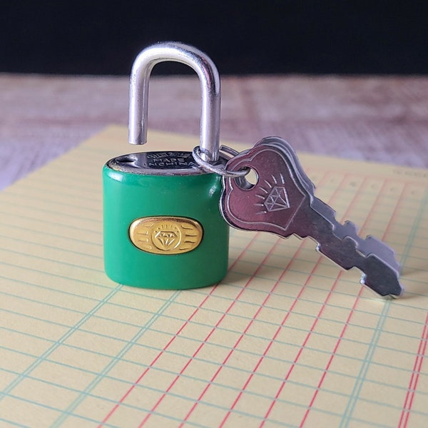 Vintage Mini Padlock and Keys Diary Lock Diamond Brand Green Lock with Keys