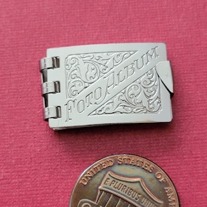 Vintage Miniature Foto Album Tiny Silvertone Metal Art Nouveau Photo Album Book Stainless Steel