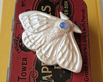 Stardust Moth Pin Iridescent Pearlescent Brooch Resin Plastic Shimmery Frosted White Moth Insect Ghost-Like Fairy Jewelry
