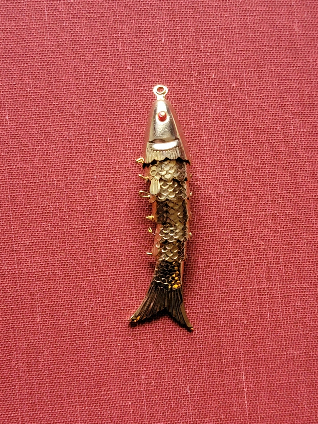 Vintage Articulated Fish Pendant Tin Goldtone Wiggle Fish Etsy