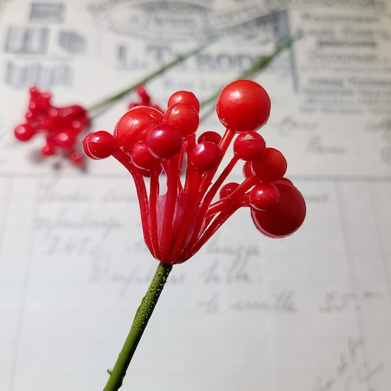 3 Vintage Plastic Holly Berry Picks Red Millinery 