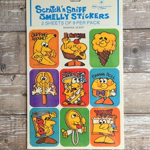 Vintage Scratch and Sniff Banana Stickers - 2 Sheets NIP Scented Scratch &#39;n Sniff Smelly Stickers