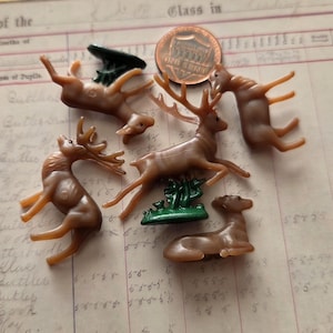 Vintage Miniature Plastic Deer Mini Buck Doe Fawn Reindeer Diorama Fairy Garden Holiday Crafting