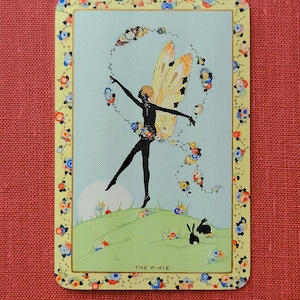 One Vintage Single Swap Card The Pixie Playing Card (1pc) England Thomas De La Rue and Co. Gilt Pneumatic Card - Rare Unused Swap Card