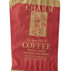 6 Vintage Charm Coffee Bags Mid-Century Paper Coffee Bags