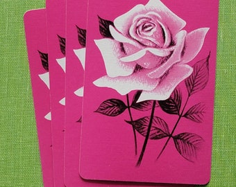 4 Vintage Swap Cards Pink Rose Playing Cards (4pcs) Unused 60s Cards