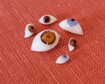 6 Antique Teeny Tiny Glass Eyes - German Glass Doll Eyes Blue and Brown Mix