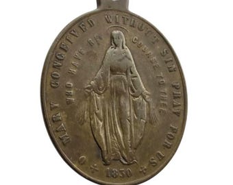 Vintage Large Miraculous Medal Catholic Virgin Mary Medallion 1.5"
