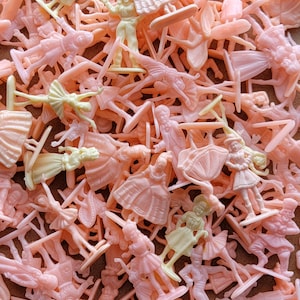 8 Vintage Miniature Plastic Figures (8pcs) Tiny Pink Dancers Dolls People Mini Standing Dolls Assorted Pinks