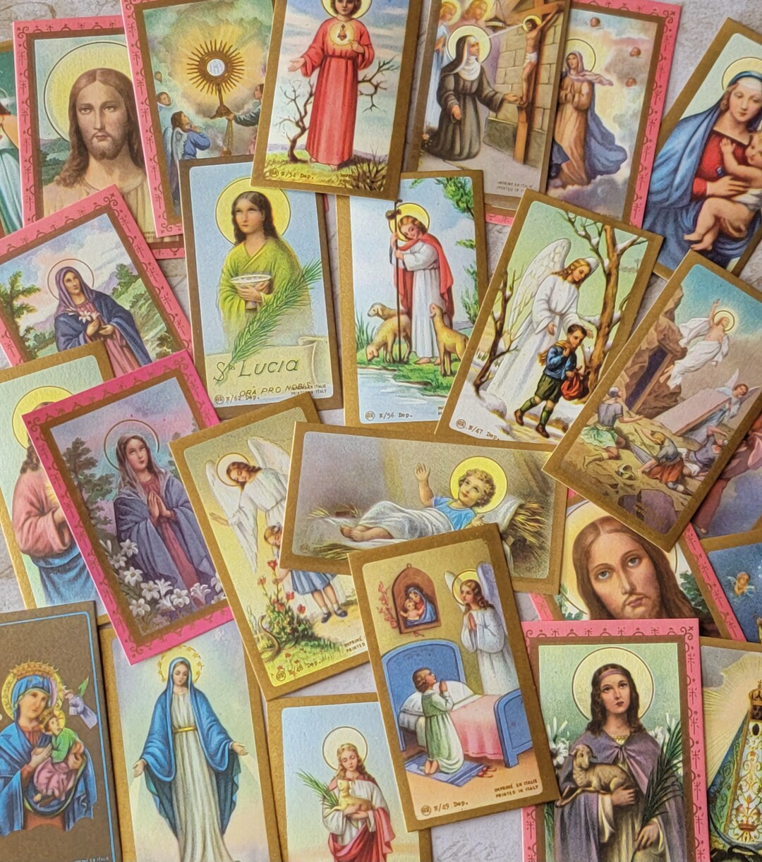 25 Vintage Prayer Cards Italy Gilt Catholic Ephemera blank Backside Little Holy Paper Cards
