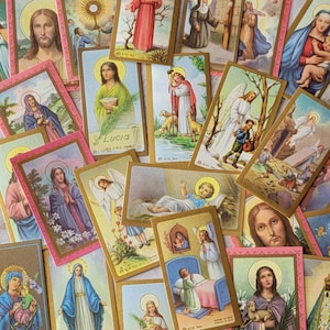 25 Vintage Prayer Cards Italy Gilt Catholic Ephemera (blank backside) Little Holy Thin Paper Cards Religious Devotional Assorted Collection