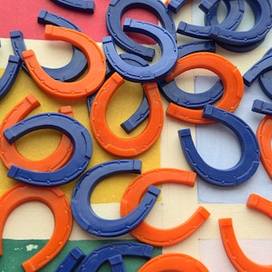 24 Vintage Plastic Horseshoe Embellishments Orange Blue Cabochons Mini Horseshoes Craft Supply Jewelry Making Cake Toppers