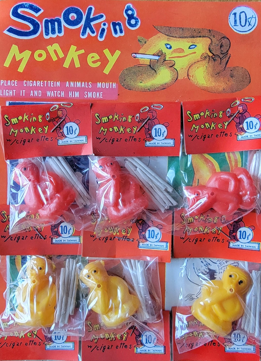 One Vintage Smoking Monkey With Cigarettes Damaged Header Card 1pc