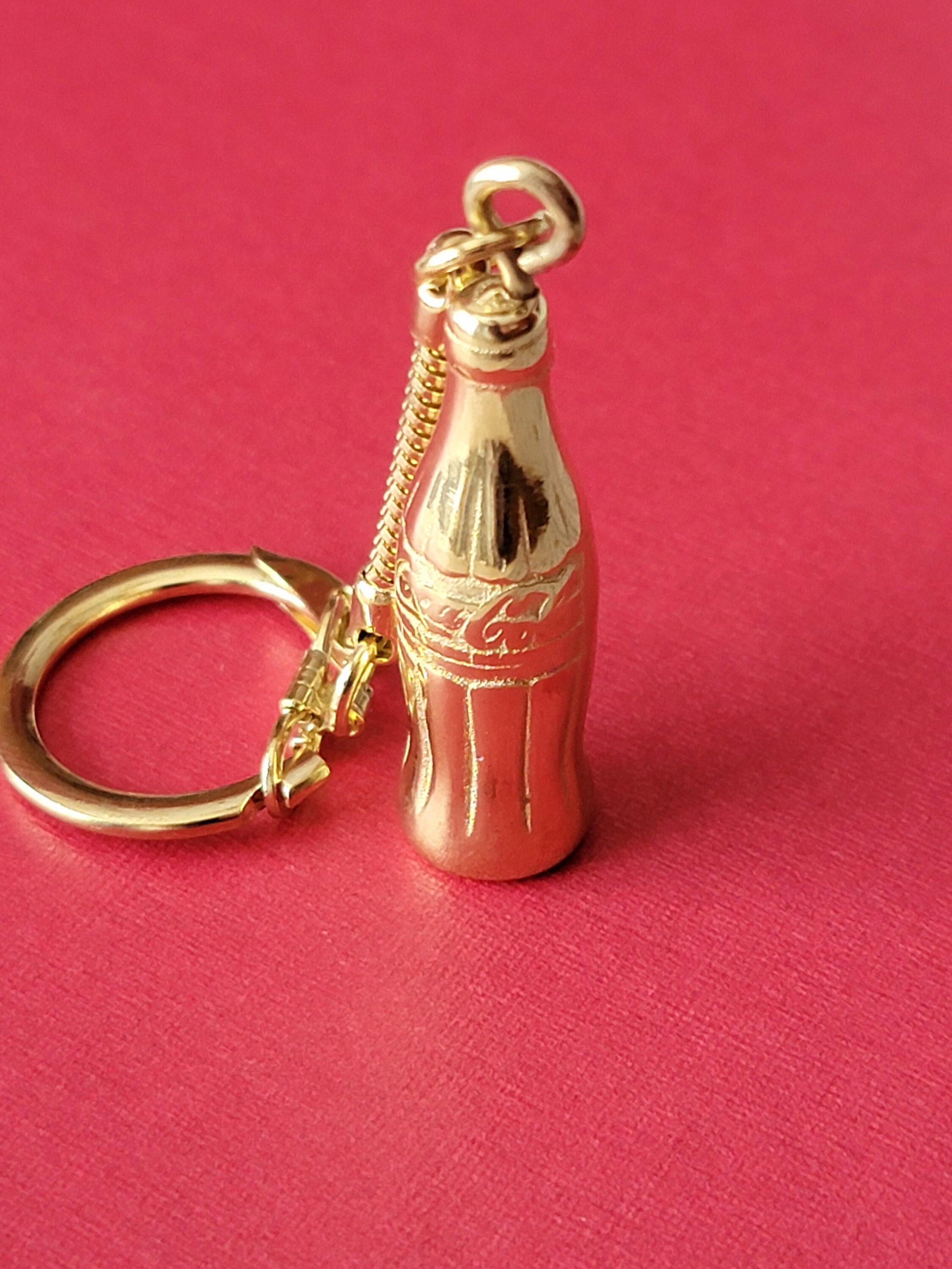 Vintage Gold Coca-cola Bottle Keychain Miniature Brass Metal