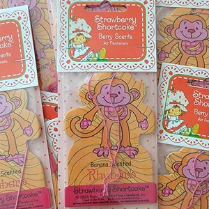 One Vintage Rhubarb Monkey Strawberry Shortcake Air Freshener - Vintage Old Stock Minor Shelfwear (1pc) Car Freshener