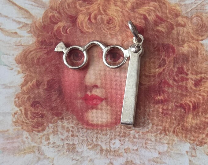 Moveable Spectacles Vintage Sterling Silver Folding Glasses Charm Movable Lorgnette Opera ...