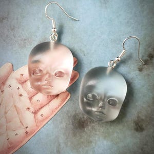 Doll Face Earrings Translucent Spooky Resin Earrings