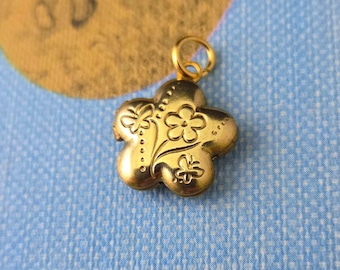 Vintage Tiny Brass Locket Flower Butterfly Locket Charm