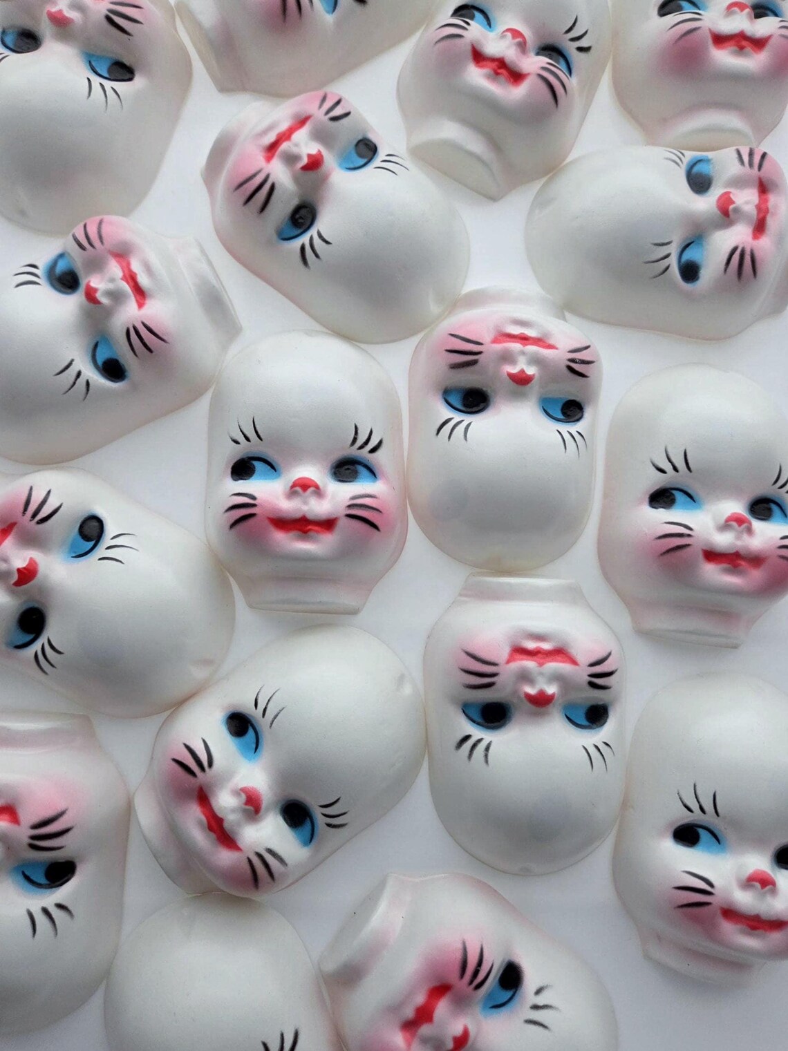 Poly Face Rabbit 6 Vintage Rabbit Faces Plastic Bunny (6pcs) Kitsch Doll Parts White ...