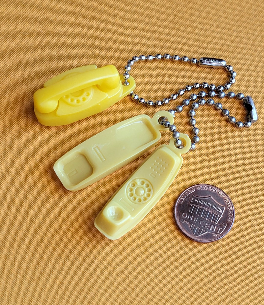 Vintage Telephone Keychains Yellow Plastic Trimline and Princess Advertising Phones Etsy