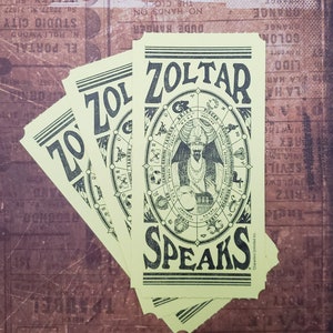 3 Zoltar Speaks Fortune Tickets - Paper Fortunes - Fortune Teller Carnival - Scrapbooking Favors Assemblage