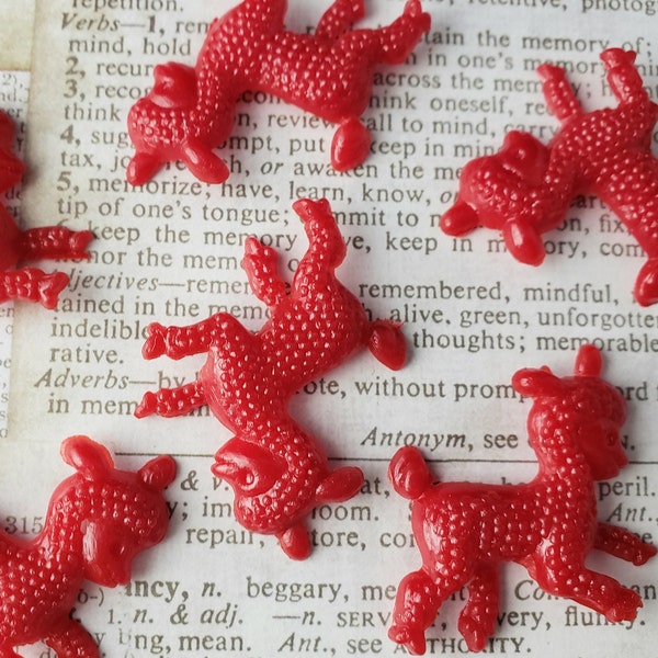 12 Vintage Mini Plastic Lamb Embellishments - Tiny Hard Plastic Red Sheep Crafts Cake Toppers Jewelry Making