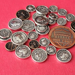 28 Miniature Metal Coins Tiny Doll Money Coins Crafting Jewelry Making Dollhouse Mixed Media Art