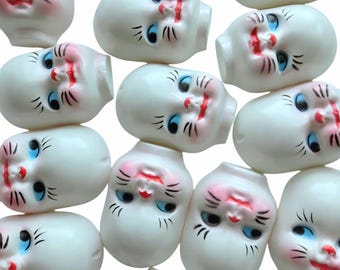 6 Vintage Rabbit Faces Plastic Bunny (6pcs) Kitsch Doll Parts White Animal Face Crafting Art Assemblage