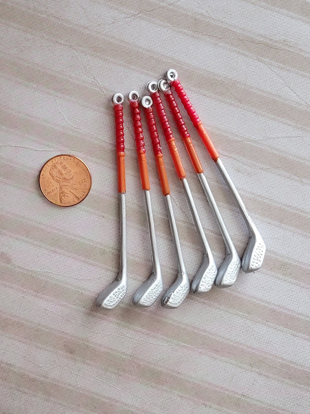 6 Vintage Miniature Golf Clubs Tiny Plastic Hand Painted Golf Clubs Etsy