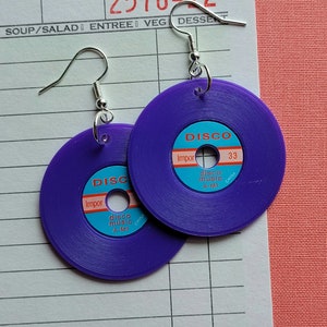 Vintage Plastic Purple Record Earrings Vinyl Charm Earrings