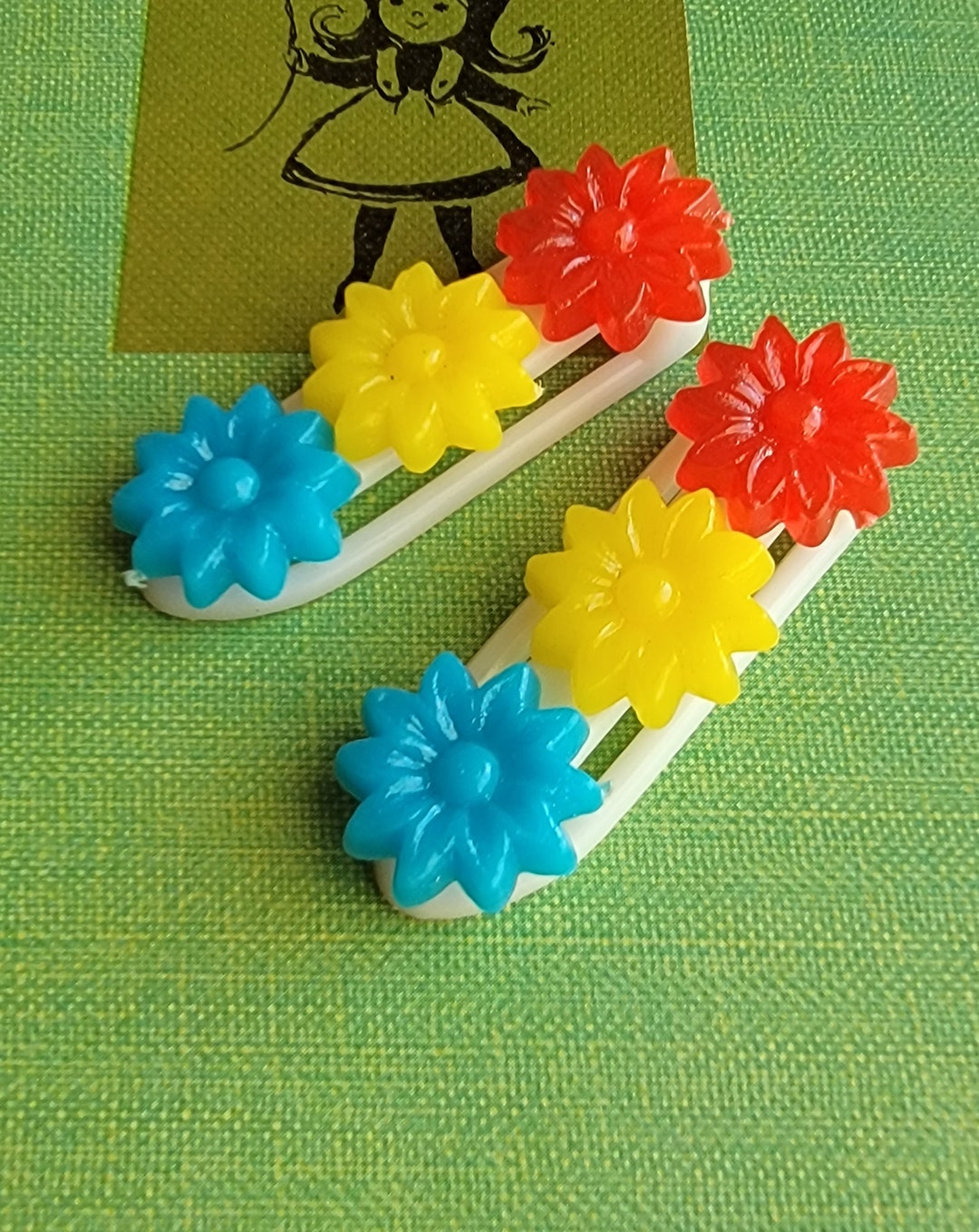 2 Vintage Plastic Slide Barrettes Colorful Flower Hair Accessory Etsy